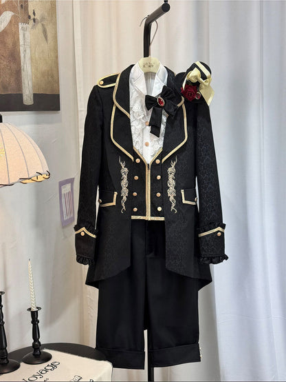 [pre-order Deadline: May 8] Black/red Gothic Prince Series Mini Hat + Jewel Ribbon Brooch