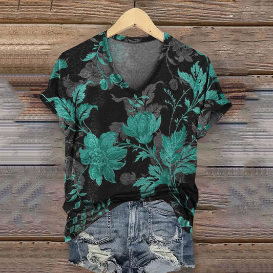 Retro Floral Print Casual T-shirt elevenforest