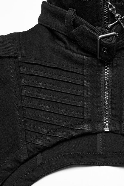 Black Stand Collar Sleeveless Rivet Zipper Punk Cape