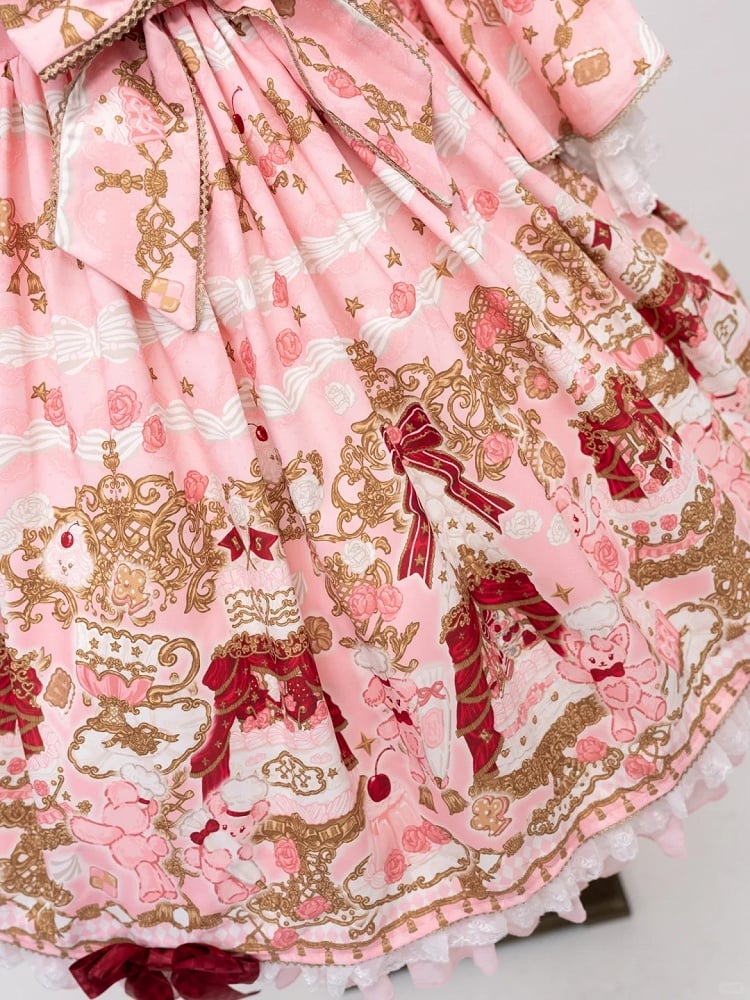 [pre-order Deadline: April 26] Retro Romance Sweet Lolita Ribbon Cake Print Princess Sleeve Dress