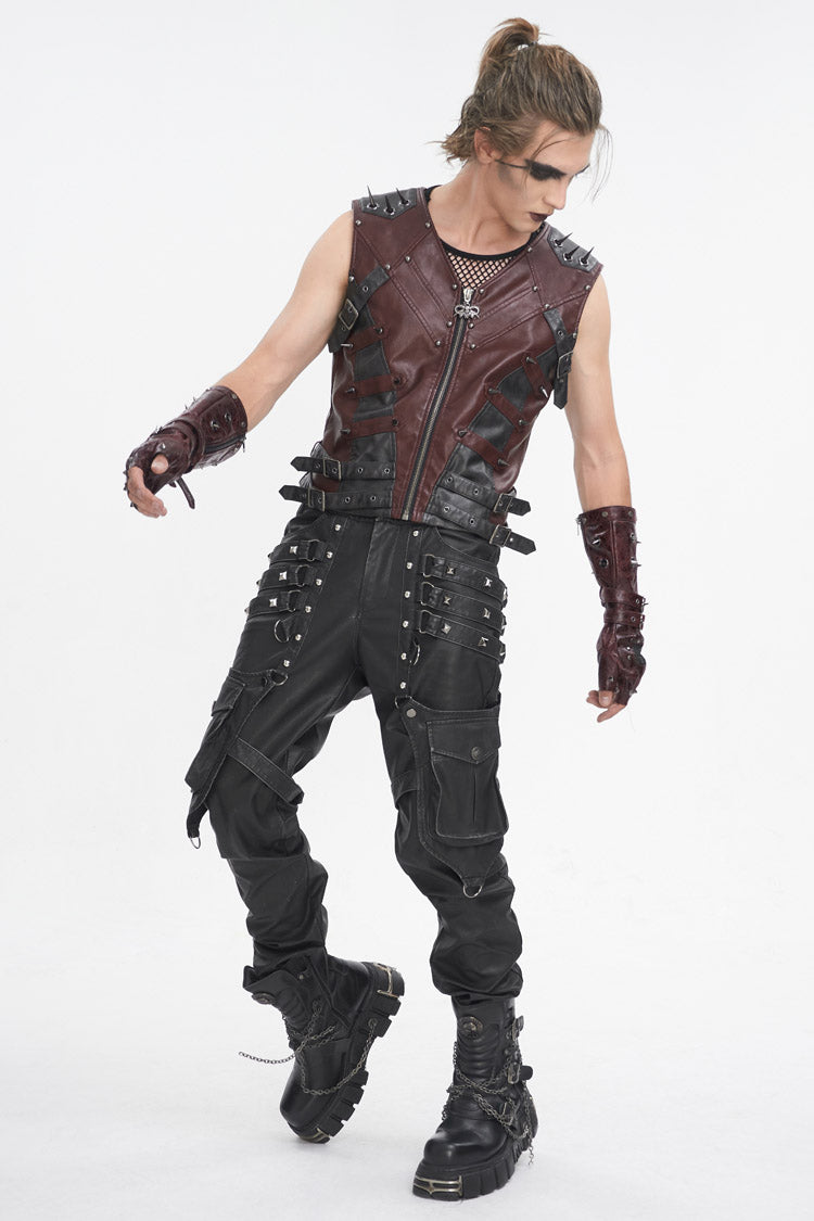 Red Studded Faux Leather Punk Vest