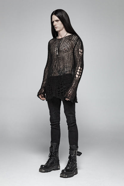 Black Ripped Pullover Steam Punk Sweater