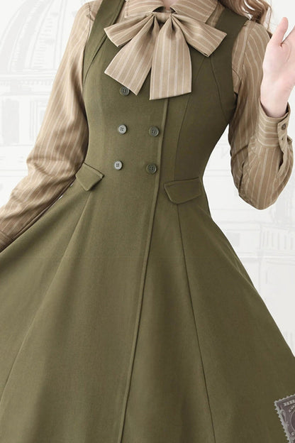 Green [misty Shirt Forest] Square Collar Sleeveless Ruffled British Style Classic Lolita Jsk Dress