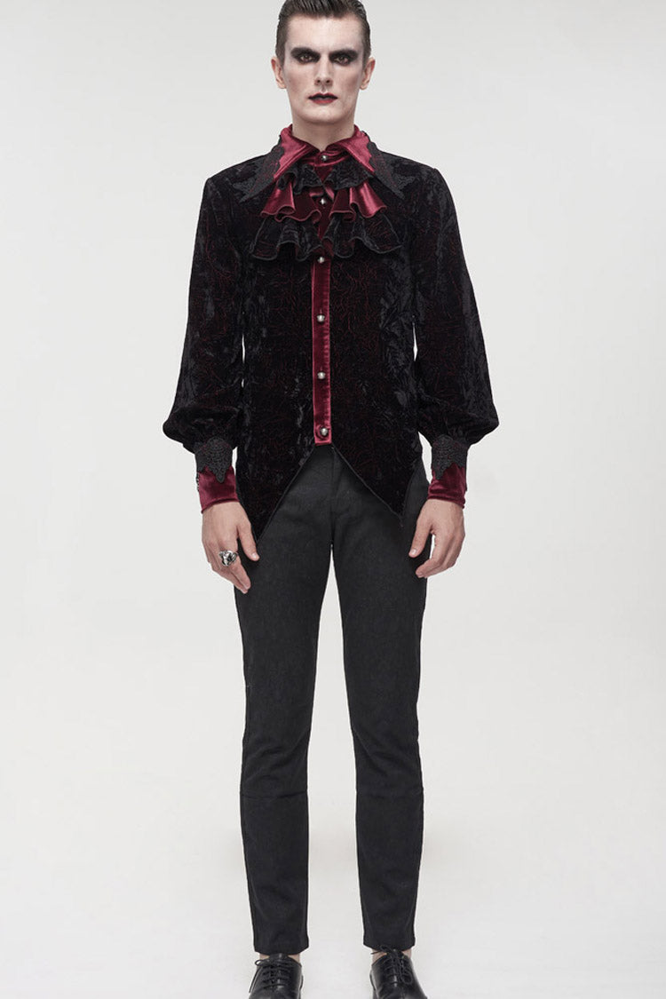Black/red Gothic Lace Stand Collar Ruffle Lantern Sleeves Velvet Crack Shirt