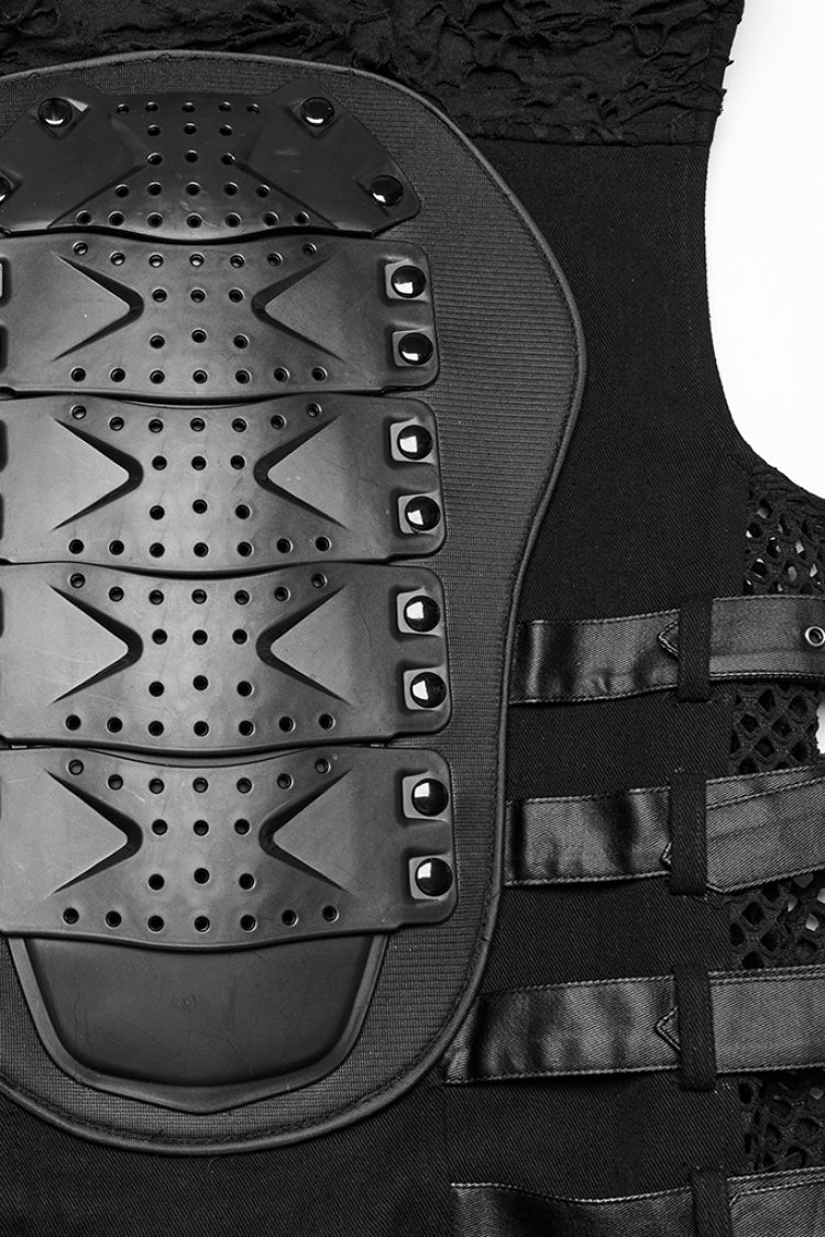 Black Stitching Mesh Rivet Buckle Punk Vest
