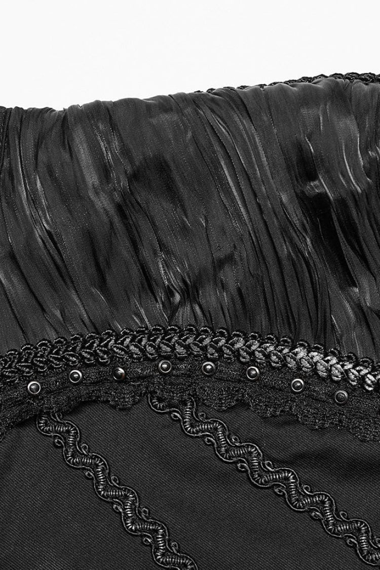 Black Stand Collar Ruched Stitching Lace Gothic Blouse With Scarf