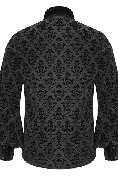 Black Court Pattern Flocking Lantern Sleeves Gothic Blouse