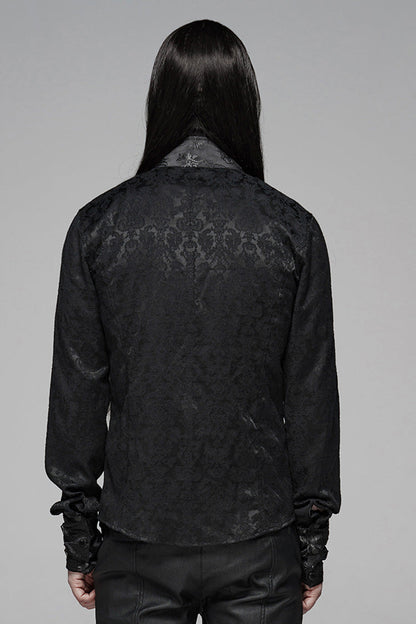 Black Stand Collar Long Sleeves Print Buckle Punk Blouse