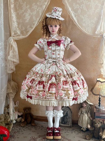 [pre-order Deadline: April 26] Retro Romance Sweet Lolita Ribbon Cake Print Halter Neck Dress