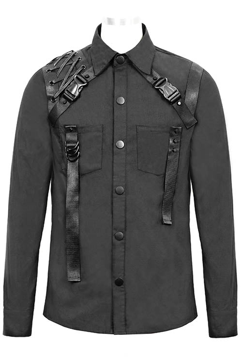 Black Straps Long Sleeves Punk Blouse