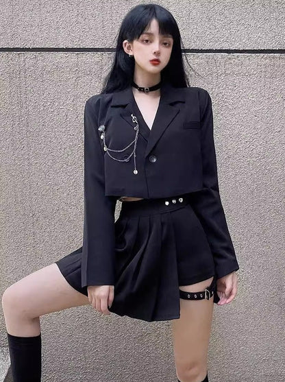 Jacket With Chain Strap + Split Metal Buckle Skirt