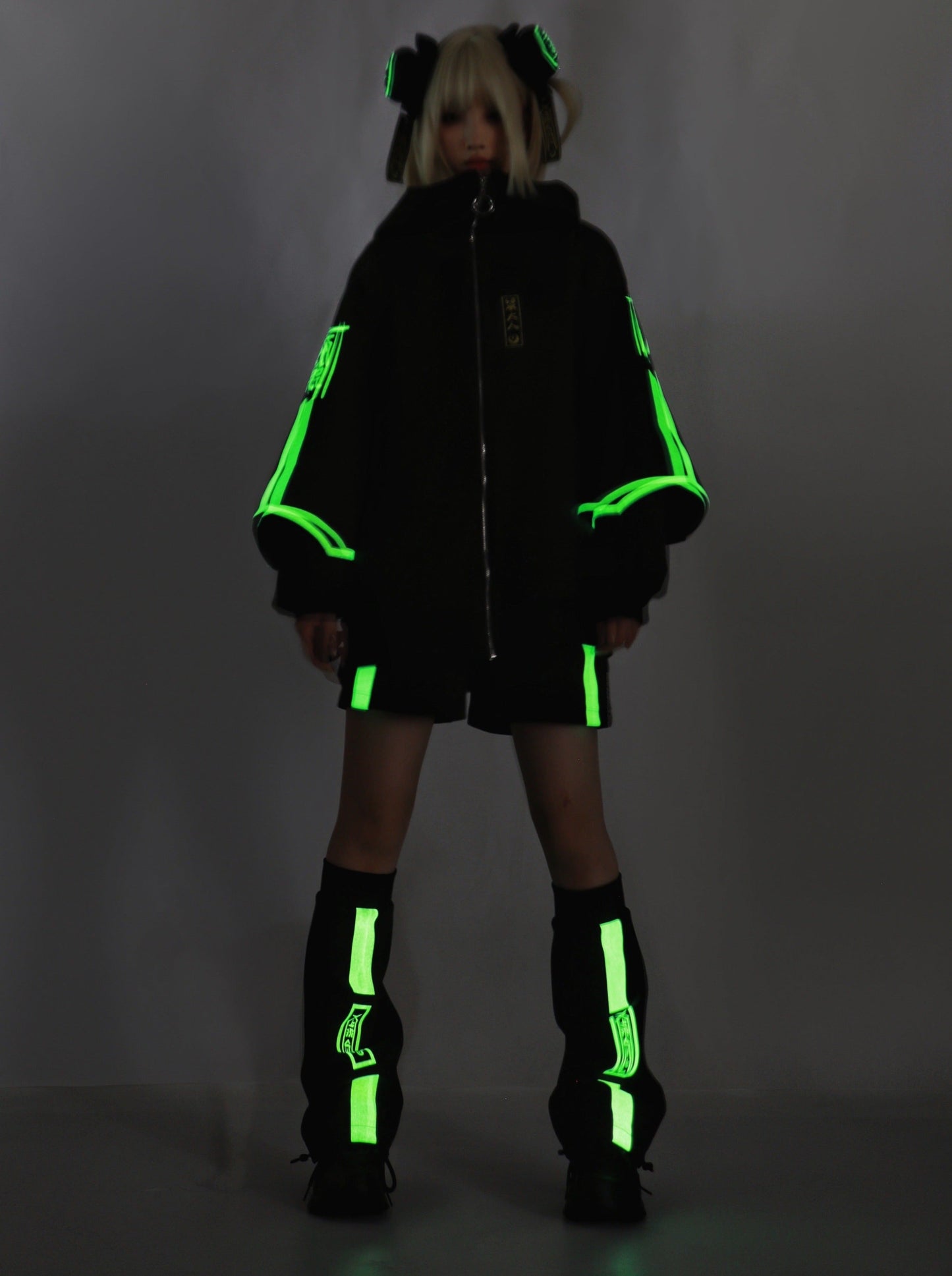Dark Neon Chinese-style Jacket + Shorts + Long Pants + Leg Warmers + Hair Accessories [pre-order]