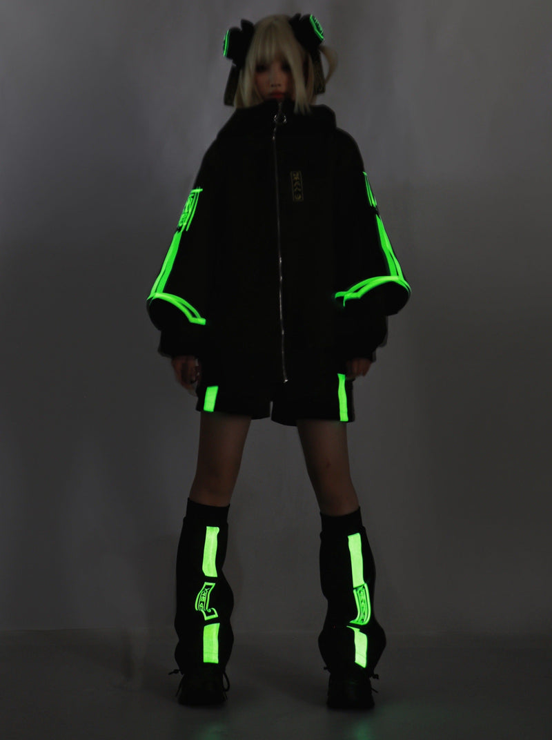 Dark Neon Chinese-style Jacket + Shorts + Long Pants + Leg Warmers + Hair Accessories [pre-order]
