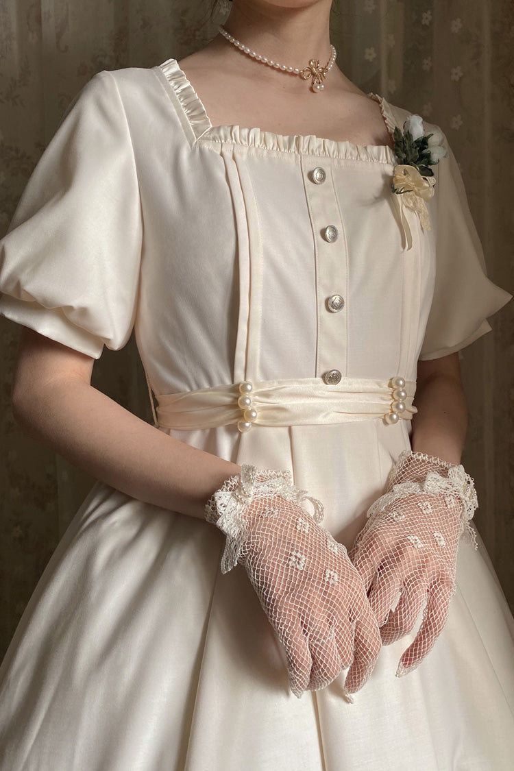 Apricot [random Thoughts] Square Collar Short Sleeves Ruffle Classic Lolita Dress