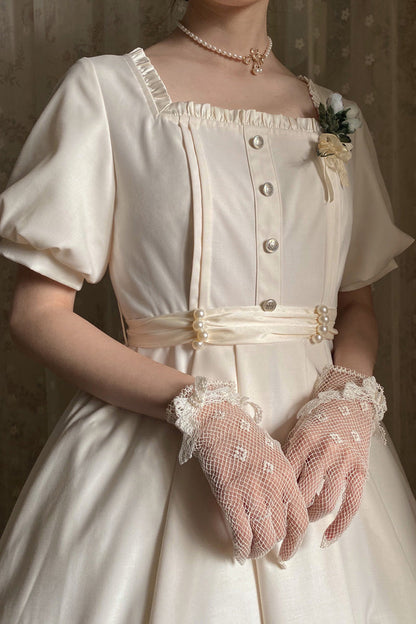 Apricot [random Thoughts] Square Collar Short Sleeves Ruffle Classic Lolita Dress