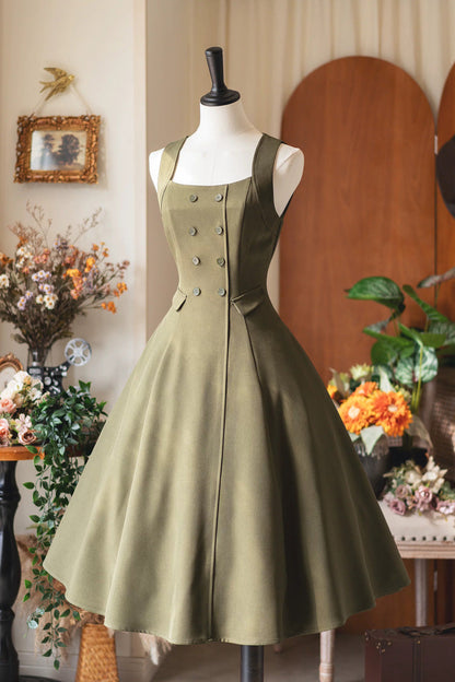 Green [misty Shirt Forest] Square Collar Sleeveless Ruffled British Style Classic Lolita Jsk Dress