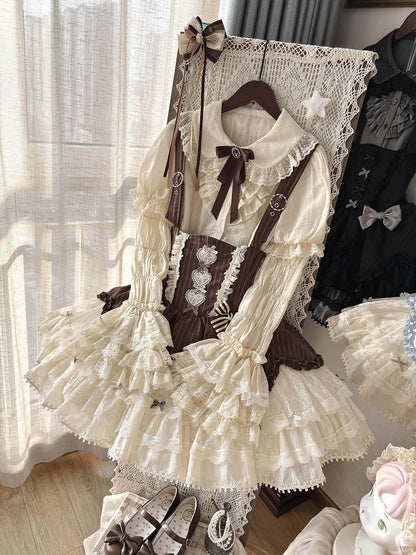 [pre-order Deadline: May 8] Classic Lace Ribbon Blouse + Suspender Tiered Dress Full Set + Complete Set