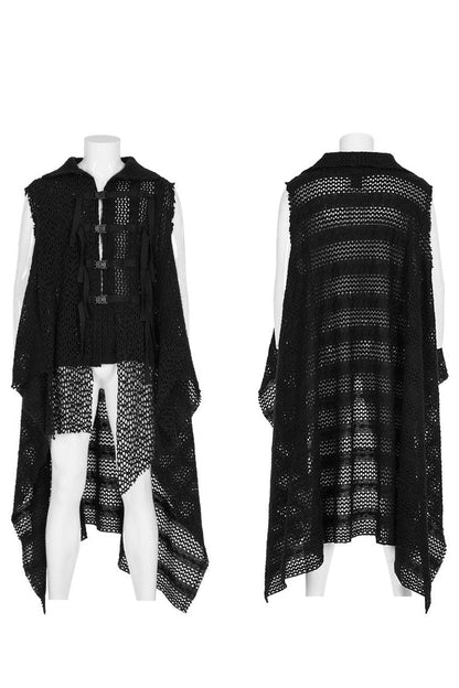 Black Irregular Hem Webbing Buckle Gothic Vest
