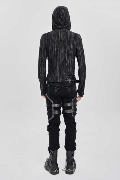Black Long Sleeves Irregular Hooded Straps Eyelet Punk Blouse