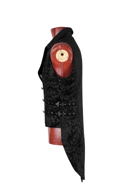 Black Double-breasted Swallowtail Hem Print Gothic Vest