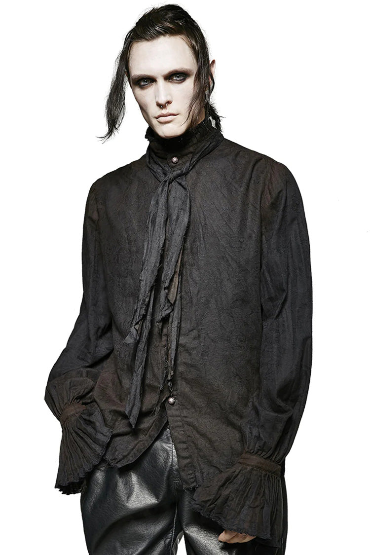 Black Long Lantern Sleeves Retro Metal Button Steampunk Tie Shirt