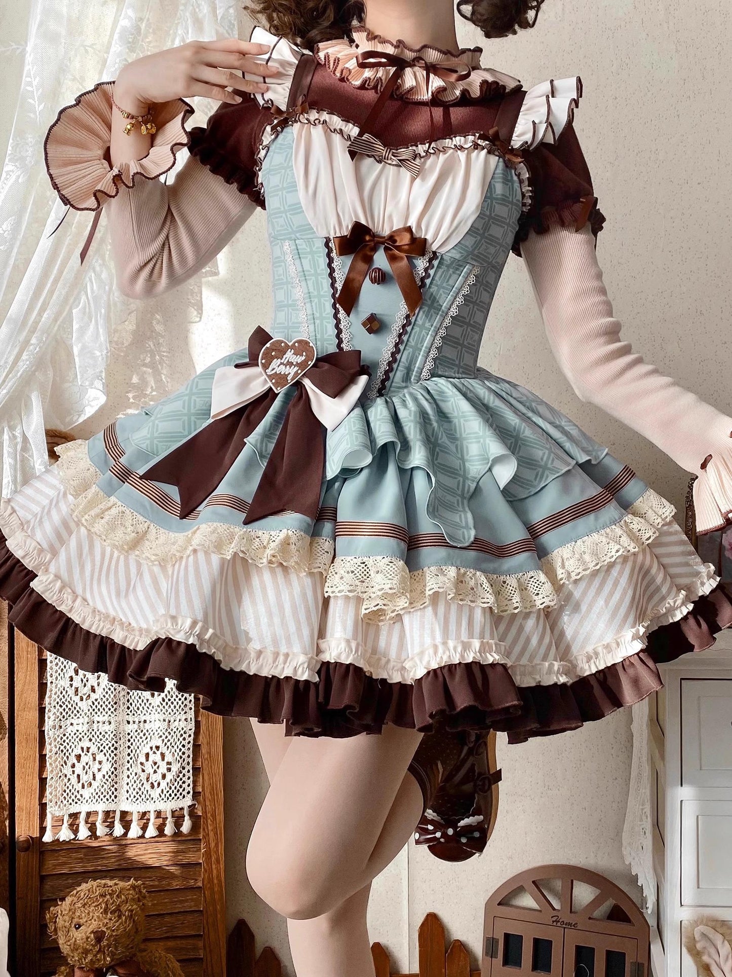 [pre-order] Mint Chocolate Lolita Tutu Sweet Dress + Ribbon Headband