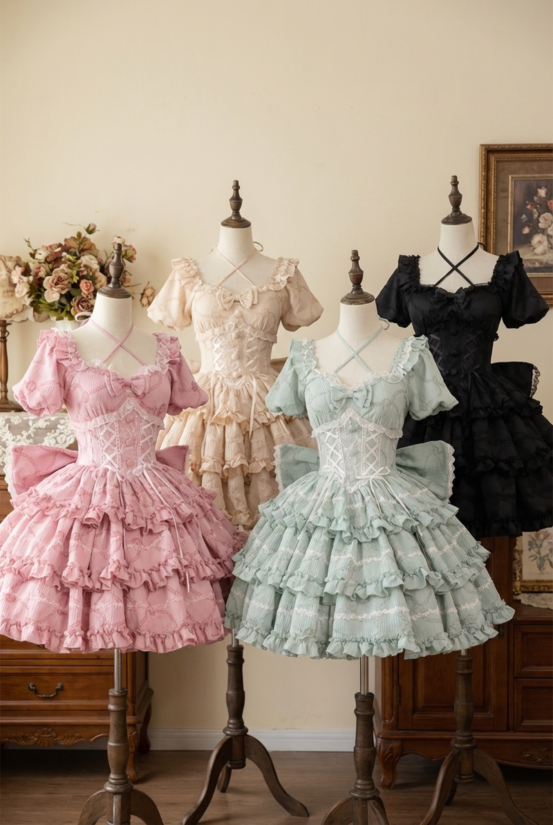 Puff Rose Princess Ribbon Tail Lolita Dress