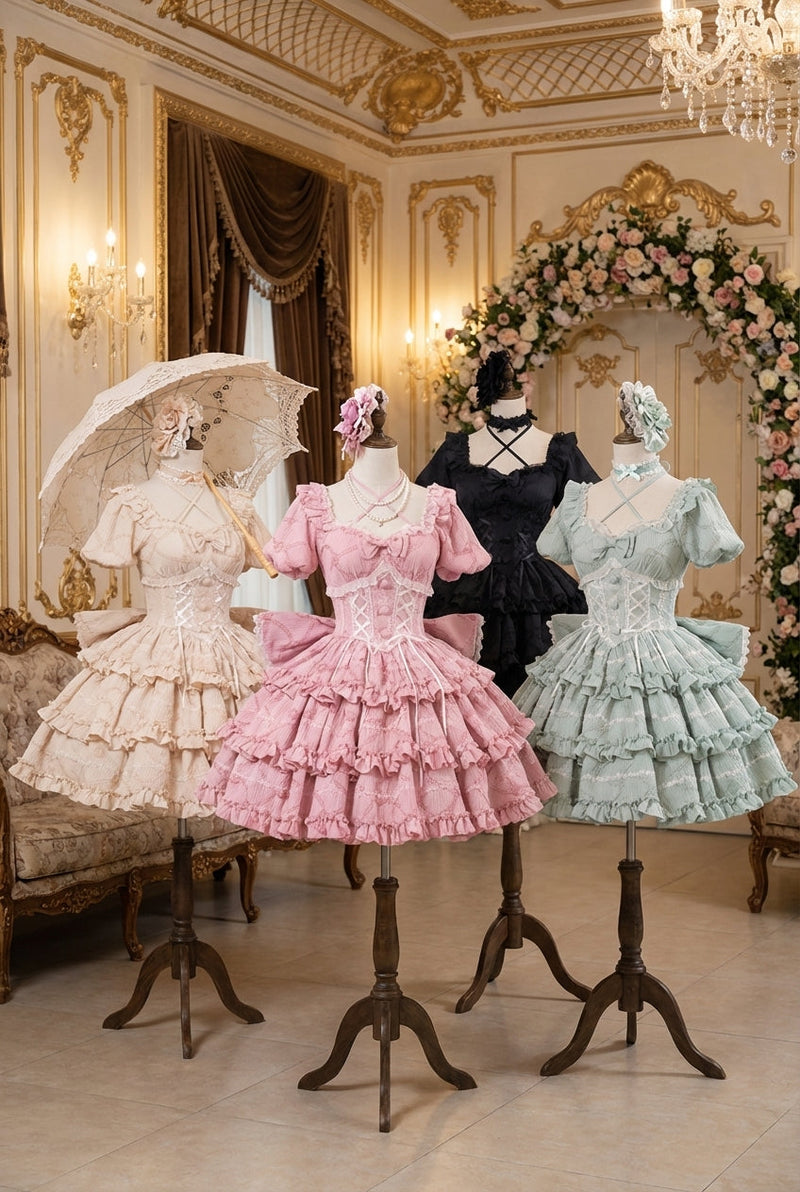 Puff Rose Princess Ribbon Tail Lolita Dress