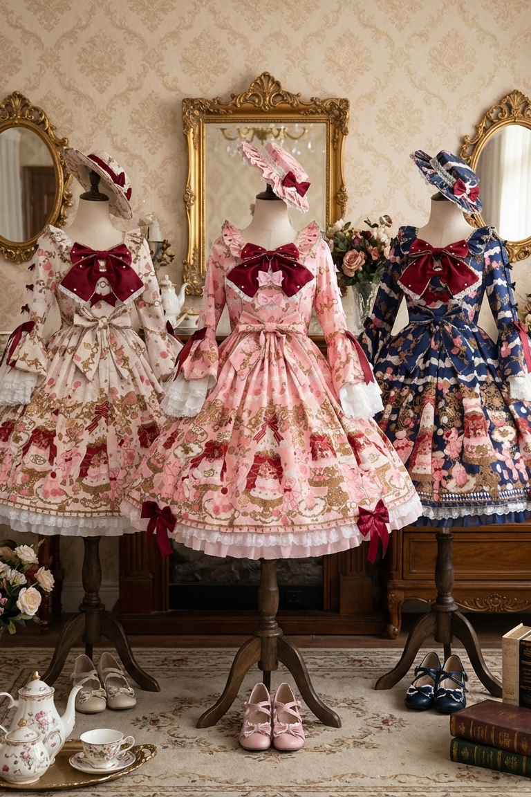 [pre-order Deadline: April 26] Retro Romance Sweet Lolita Ribbon Cake Print Princess Sleeve Dress