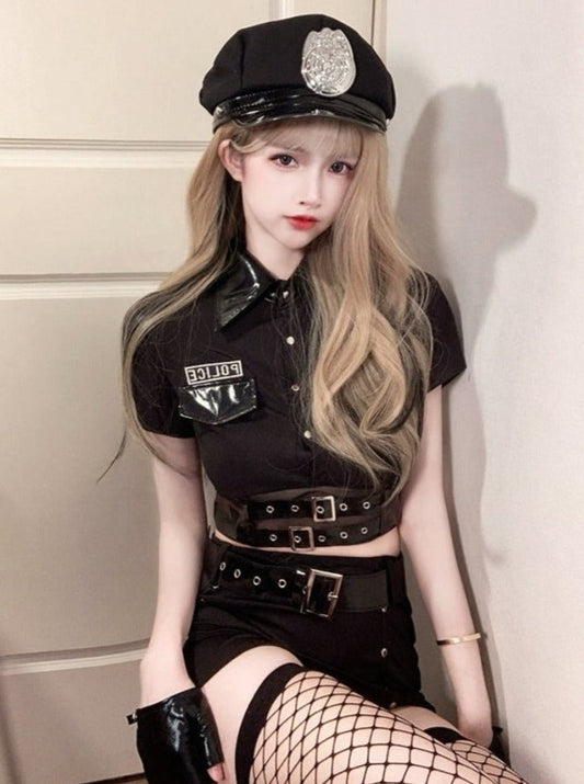 Police Costume Top + Skirt + Gloves + Hat + Belt