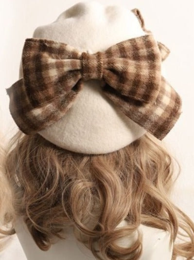 Plaid Pattern Bow Beret