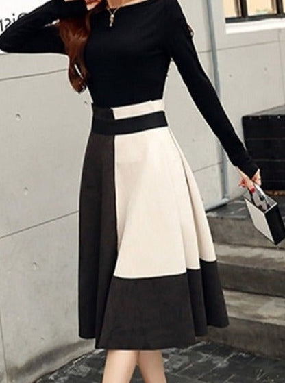 Slit Sleeve Tops + Bicolor Skirt Set