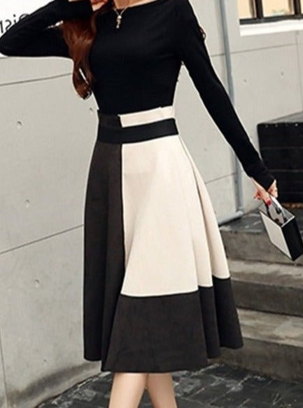 Slit Sleeve Tops + Bicolor Skirt Set