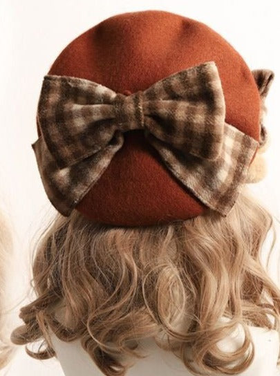 Plaid Pattern Bow Beret