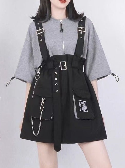 Jirai Two-tone Sweat Dress + Waist Strap Belt