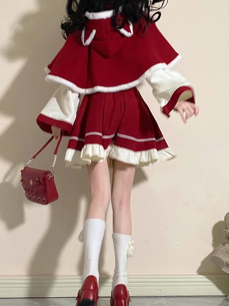 Chinese-style Blouse + Skirt + Cat Ears Hooded Cape Coat[christmas Eve Costume]
