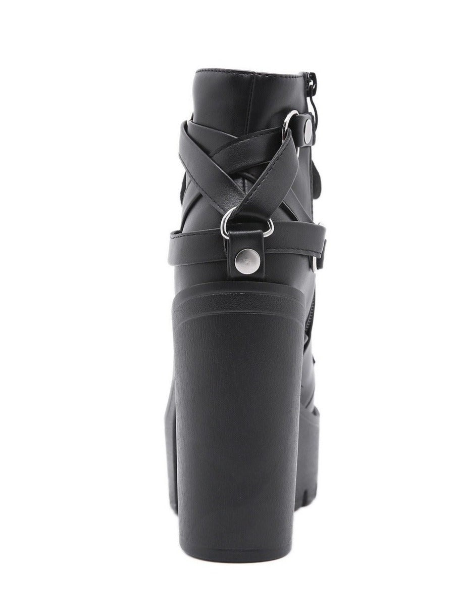 Back Cross Leather Belt Lace-up Super Platform Boots