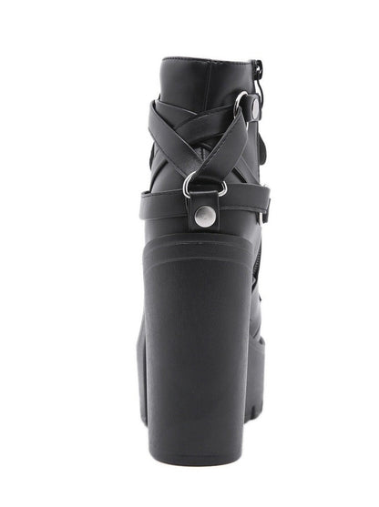 Back Cross Leather Belt Lace-up Super Platform Boots