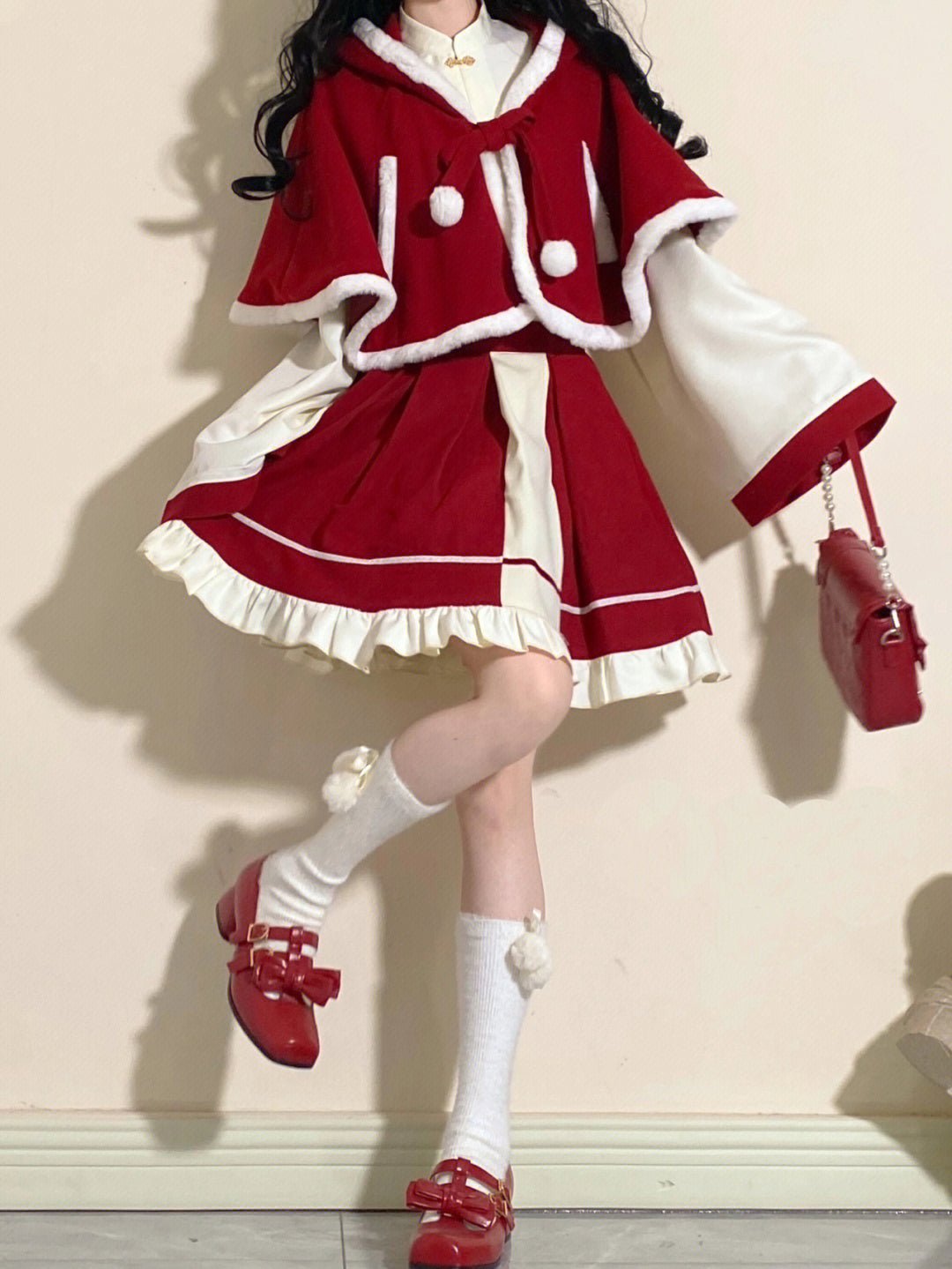 Chinese-style Blouse + Skirt + Cat Ears Hooded Cape Coat[christmas Eve Costume]