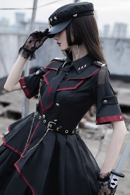 Studded Army Motif Strap Casquette