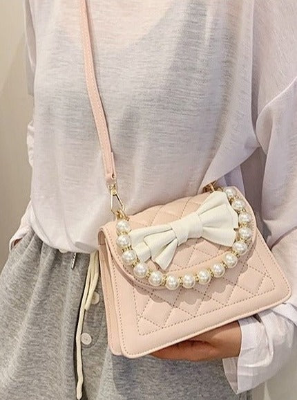 Pearl Handle Quilted Bow Shoulder Bag