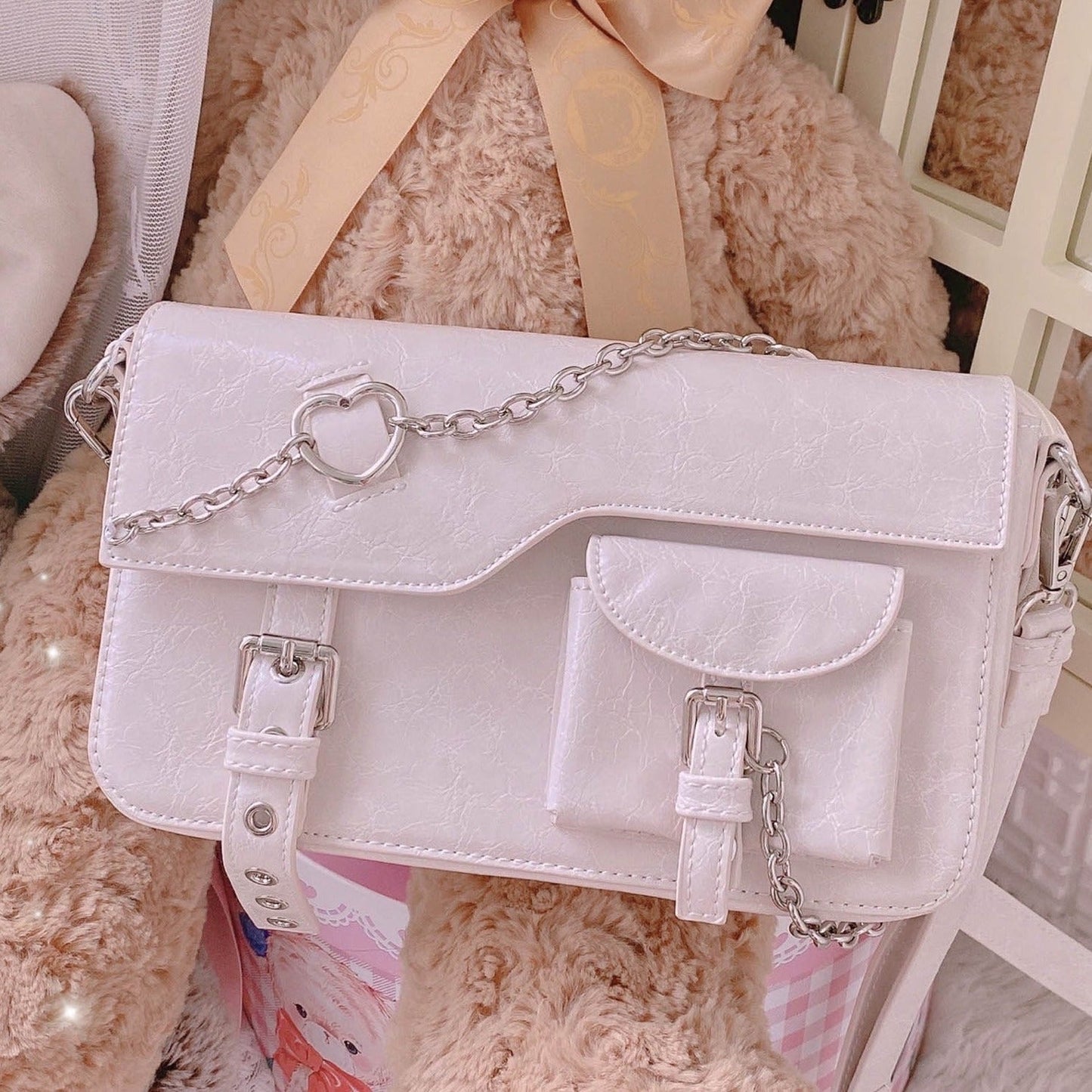 Clear Heart Case With Insert Pocket and Chain Strap Bag