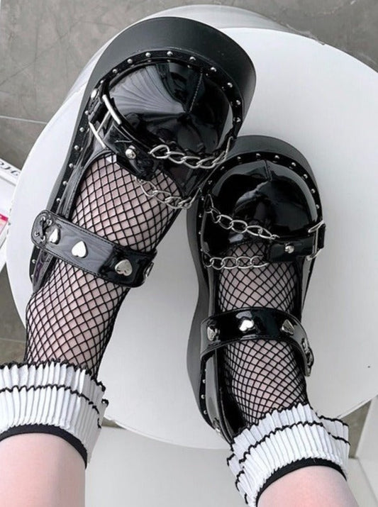 Metal Heart & Chain Strap Lolita Shoes