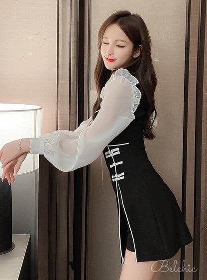 Chiffon Sleeve Docking Chinese-style Dress