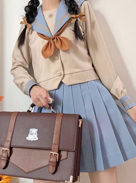 Striped Color Sailor Shirt + Pleated Skirt