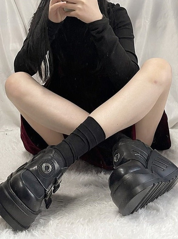 Ring Buckle Power Wedge Sole Shoes