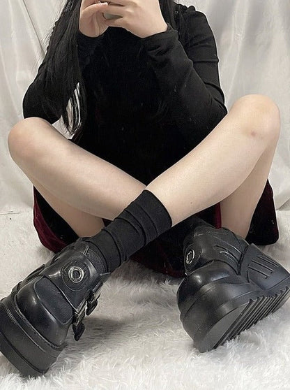 Ring Buckle Power Wedge Sole Shoes