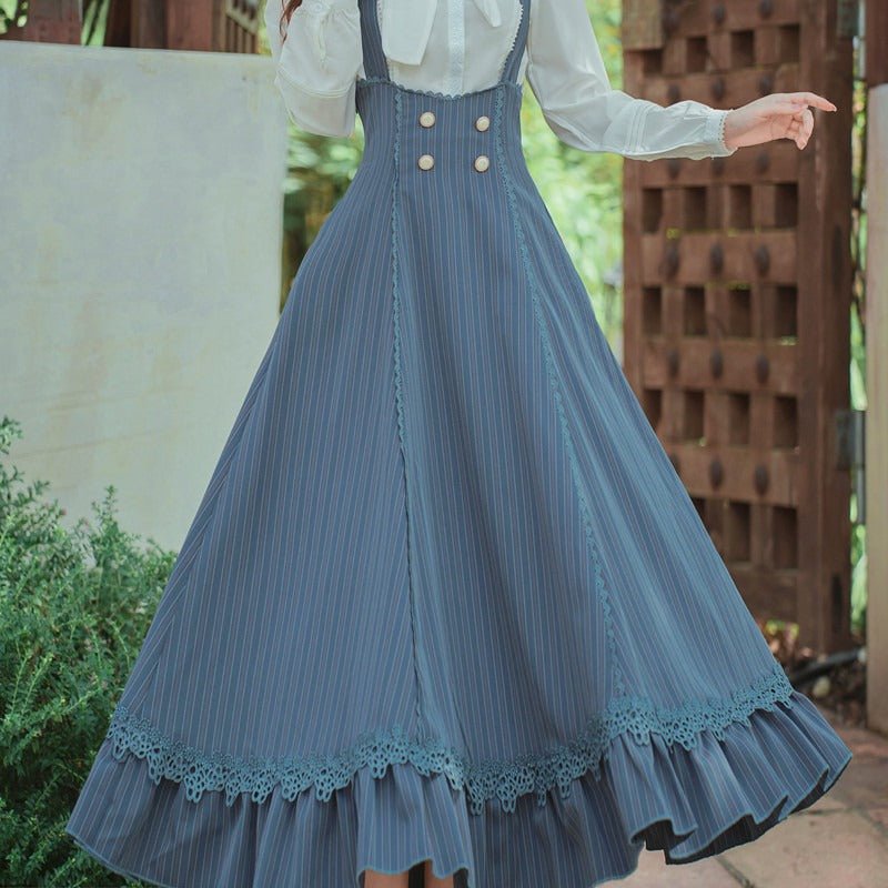 Lace Bow Tie Blouse + Halter Neck Back Lace Up Ruffle Skirt