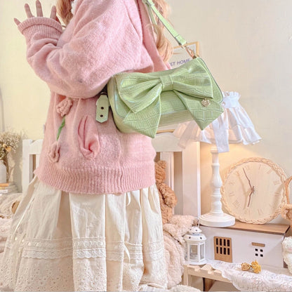 Heart Charm Bow Bag [short & Pearl Long Strap Included]