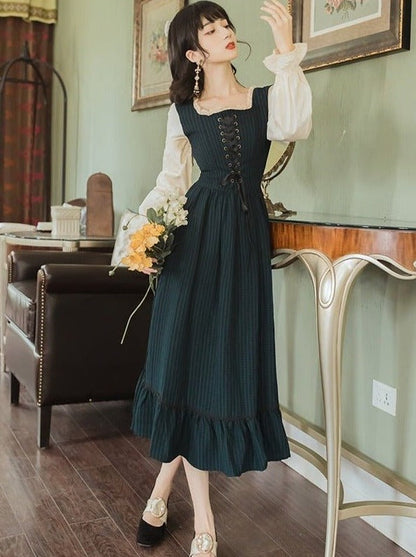 Antique Dress With Lace Up and Candy Sleeve